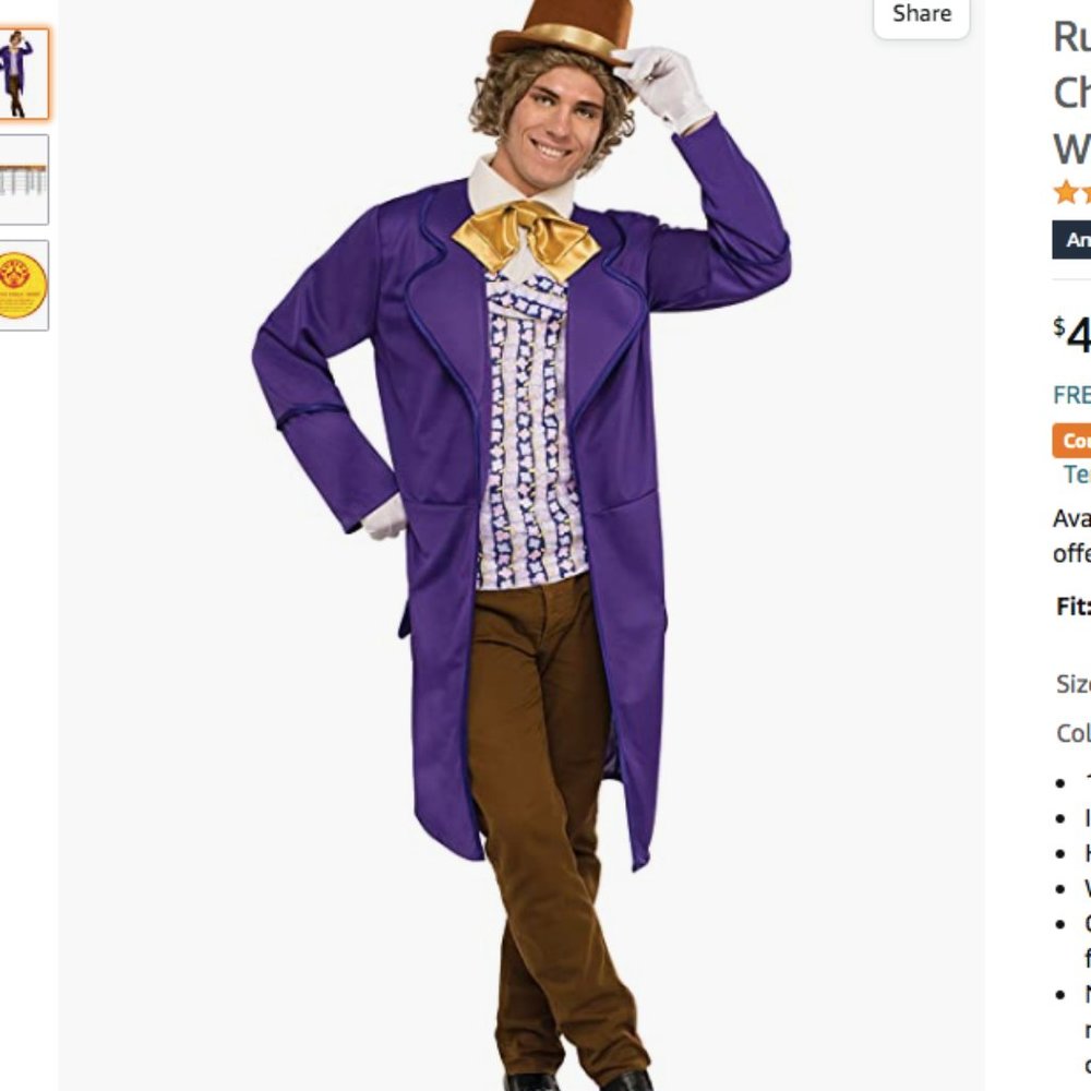 Men's Willy Wonka and the Chocolate Factory Deluxe Willy Wonka Costume Halloween